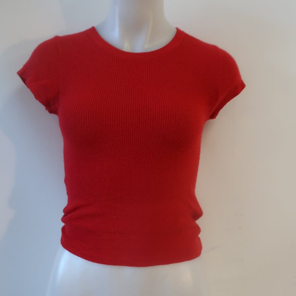 Womens J. Crew 100% Cashmere Red Short Sleeve Sweater XS